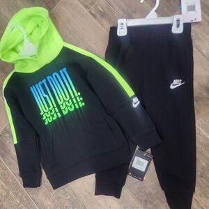 Nike Black and Neon Green Kids Tracksuit